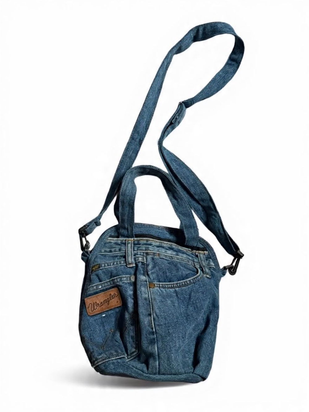 Handmade Upcycled Blue Denim Crossbody Tote Bag